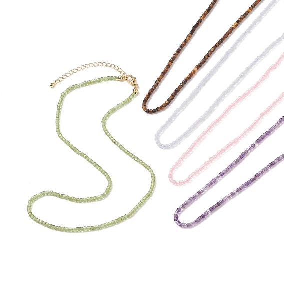 Natural Gemstone Cube Beaded Necklace for Women