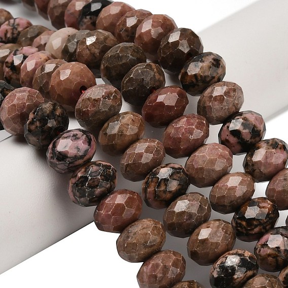 Природные родонит бисер нитей, рондель, граненые