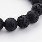 Natural Lava Rock Beads Strands, Dyed, Round, Black, 12mm in diameter, Hole: 1mm