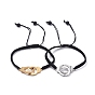 Adjustable Nylon Thread Braided Bead Bracelets, Square Knot Bracelets, with Natural Lava Rock Beads and 304 Stainless Steel Interlocking Clasps, Handcuffs