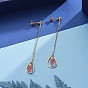 Wire Wrapped Gemstone Dangle Stud Earrings, with 304 Stainless Steel Stud Earring Findings, Brass Cable Chains, Linking Rings and Ear Nuts, Teardrop