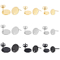 36Pcs 9 Style Ion Plating(IP) 304 Stainless Steel Stud Earring Findings, with Loop and Flat Plate, Ear Nuts/Earring Backs, Flat Round
