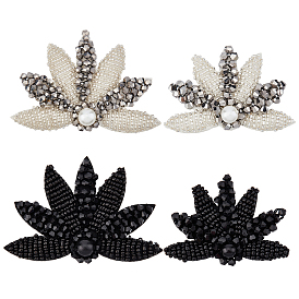 AHADEMAKER 4Pcs 4 Style Leaf Felt Ornament Accessories, Sew on Appliques, Glass Beaded Patches, with Imitation Pearl, for DIY Dress, Shoes, Garment, Decoration