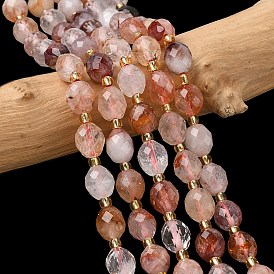 Нити из натурального красного гематоидного кварца/железистого кварца, граненые, рис, с бисером