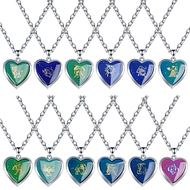 Coeur avec pendentif en résine constellation collier avec 304 chaînes de câble en acier inoxydable pour les femmes, couleur inox