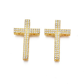 Crémaillère perles en alliage placage, avec strass, sans cadmium et sans plomb, croix, or