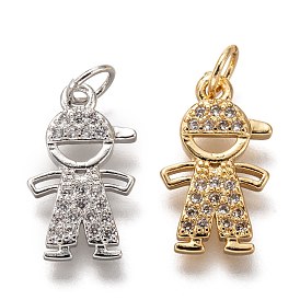 Brass Micro Pave Clear Cubic Zirconia Pendants, Long-Lasting Plated, with Jump Ring, Boy