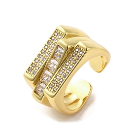 Rack Plating Brass Micro Pave Cubic Zirconia Finger Ring, Cuff Ring, Long-Lasting Plated, Cadmium Free & Lead Free