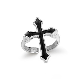 Кольцо из сплава эмали с крестом и открытой манжетой для женщин