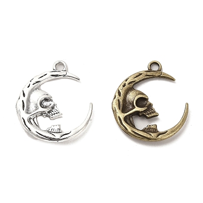 Tibetan Style Alloy Pendants, Cadmium Free & Lead Free, Moon with Skull