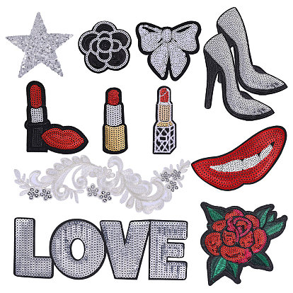 12 шт. 11 стили цветочные компьютеризированные вышитые термонашивки/нашивки, аппликация, с пайеткой для животных