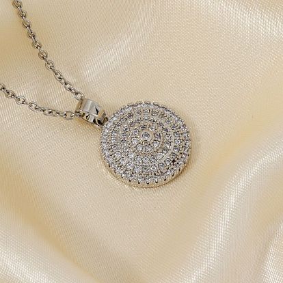 Модные универсальные плоские круглые ожерелья из латуни с микро-паве и прозрачным кубическим цирконием для женщин