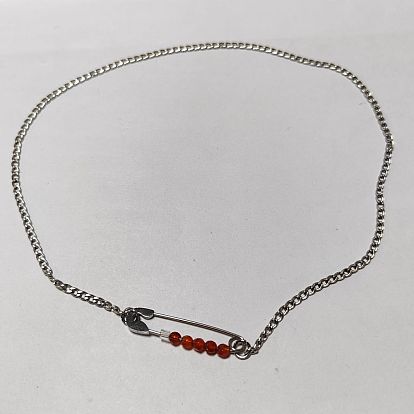 304 Stainless Steel Figaro Chains Necklaces, with Natural Agate, Paperclip