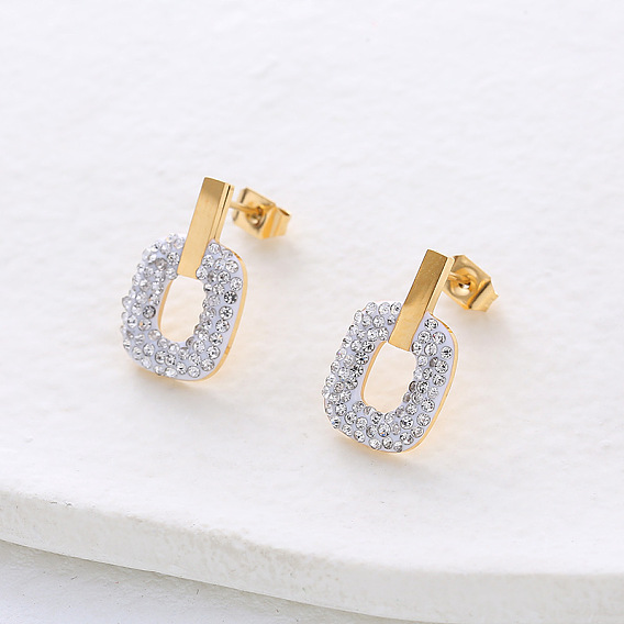 Овальные серьги-гвоздики из нержавеющей стали, со стразами