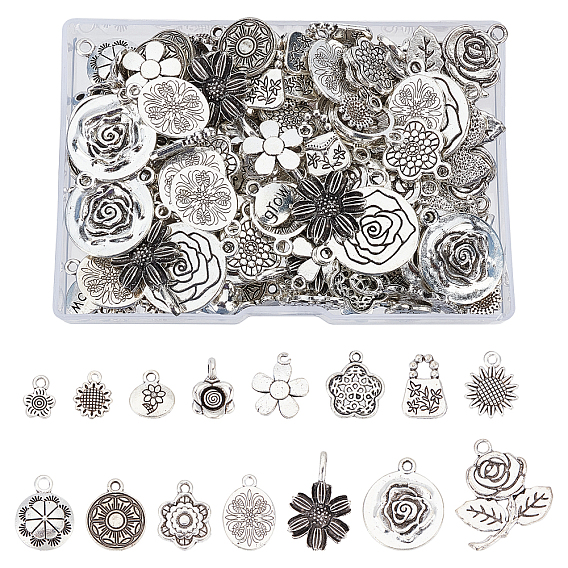 150Pcs 15 Style Tibetan Style Alloy Pendants, Mixed Shapes