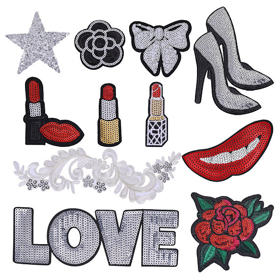 12 шт. 11 стили цветочные компьютеризированные вышитые термонашивки/нашивки, аппликация, с пайеткой для животных