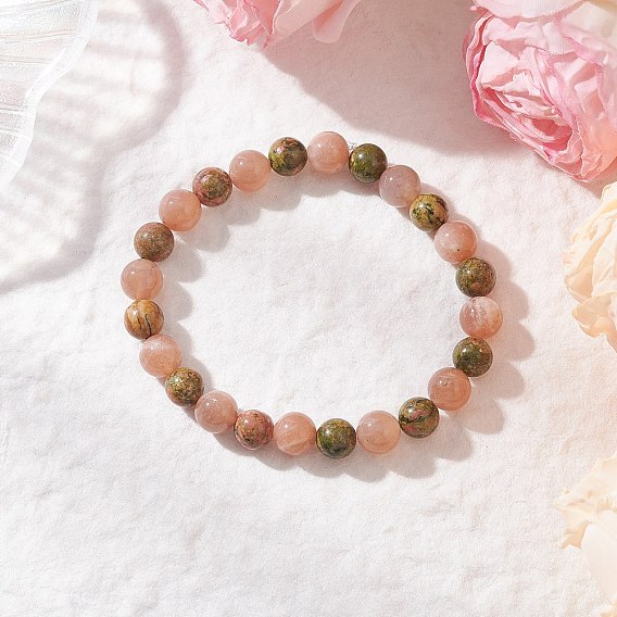 Браслеты из круглых бусин из натурального унакита и лунного камня для мужчин и женщин