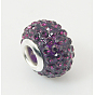 Resin Rhinestone Beads, with Silver Color Plated Brass Double Cores, Grade A, Rondelle, 10x7mm, Hole: 2.5mm