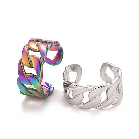 304 Stainless Steel Curb Chain Open Cuff Ring for Women