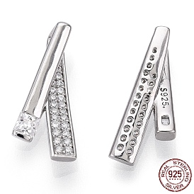 925 Sterling Silver Micro Pave Cubic Zirconia Pendants, with Jump Ring, Diagonal Charms, Nickel Free