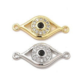 Brass Micro Pave Clear & Black Cubic Zirconia Connector Charms, Horse Eye Links