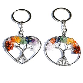 Natural crystal colorful gravel tree of life keychain pendant heart chakra yoga jewelry money tree pendant
