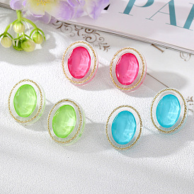 Colorful Transparent Round Earrings with Fashionable Gold Trim and Geometric Design - Simple and Versatile Ear Accessories