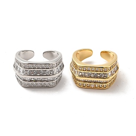 Открытое кольцо-манжета с несколькими линиями из прозрачного кубического циркония, ионное покрытие (ip) латунное широкое кольцо для женщин