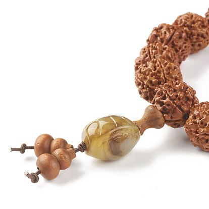 Mala Beads Bracelet, Round Natural Rudraksha Beaded Stretch Bracelet for Women, with Plastic Tortoise