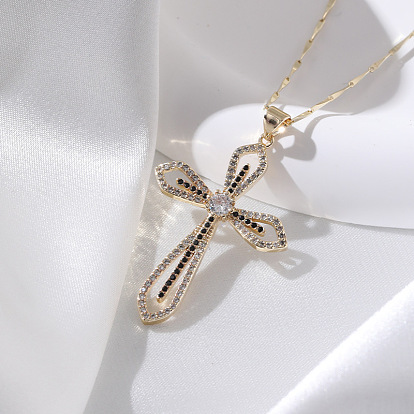 Cross Pendant Necklace Copper Micro-inlaid Zircon Clavicle Chain Birthday Gift for Women