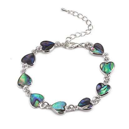 Colorful Abalone Shell Bracelet and Heart-shaped Love Bracelet
