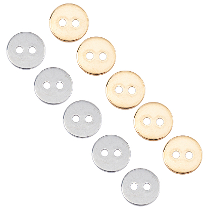 304 Stainless Steel Buttons, 2-Hole, Flat Round
