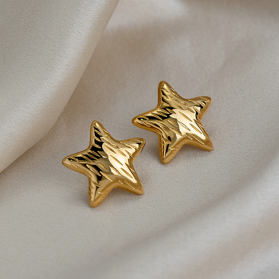 Модные серьги-гвоздики в форме звезды и комплект из кольца-манжеты, комплект украшений из нержавеющей стали для женщин