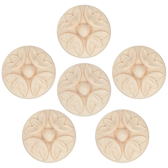 20шт. резные деревянные декоративные элементы для витрины, неокрашенная накладка мебель украшения дома, плоские круглые с цветком