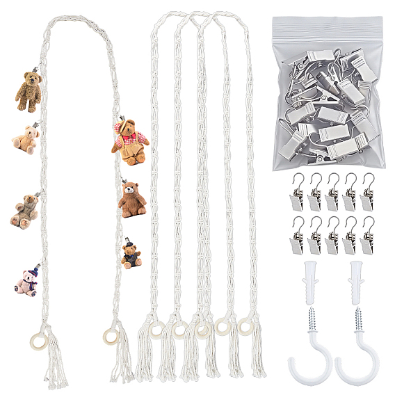 Деревянная и хлопковая плетеная настенная сумка-органайзер для хранения плюшевых игрушек, с зажимом и крючком