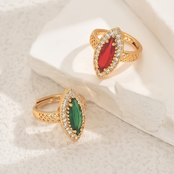 Латунное микропаве кубический цирконий регулируемое кольцо на палец для женщин, лошадиный глаз , золотые