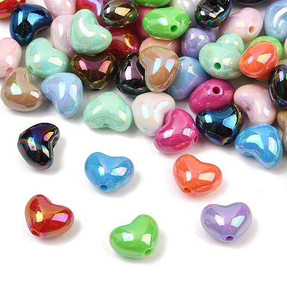 Opaque Acrylic Beads, Heart, AB Color Plated