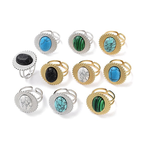 Ion Plating(IP) 304 Stainless Steel Ring, Adjustable Synthesize Gemstone Rings, Sun