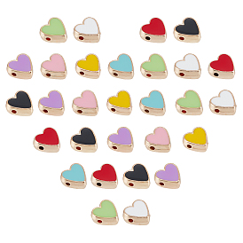 48Pcs 8 Colors Alloy Enamel Beads, Golden, Heart