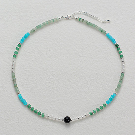 Colorful Gemstone Beaded Necklace - Unique Design, Elegant, Versatile, Collarbone Chain.