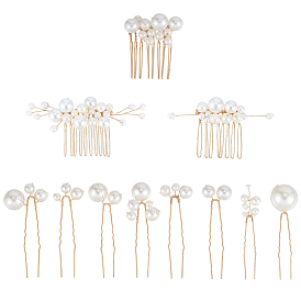 Наборы гребней для волос из медной проволоки и искусственного жемчуга из АБС-пластика для женщин и девочек