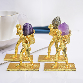 Alloy Miner Ornaments with Raw Natural Gemstone, for Office Home Display Decorations