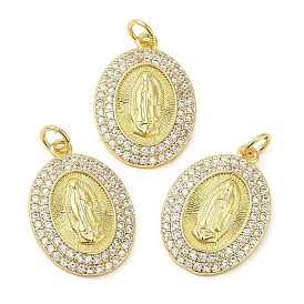 Brass Pave Cubic Zirconia  Pendants, with Jump Ring, Long-Lasting Plated, Lead Free & Cadmium Free, Oval