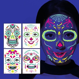 Heat Tranfer Printing Luminous Body Art Face Tattoo Sticker, Skull, for Halloween