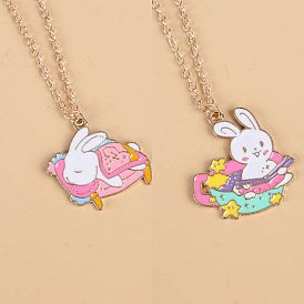 Cute Bunny Bathing and Sleeping Pendant Necklace - Fun Fashion Jewelry