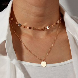 Sexy Multi-layered Collarbone Chain with Metal Disc Pendant Necklace by NE309