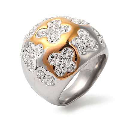 Ионное покрытие (ip) 304 кольца из нержавеющей стали с натуральными полимерными глинами и стразами в виде цветов, широкое кольцо для женщин