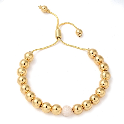 Rack Plating Brass & Natural Shell Round Beaded Slider Bracelets, Cadmium Free & Lead Free, Long-Lasting Plated