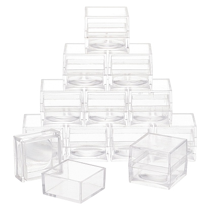 Transparent Plastic Bead Containers, with Hinged Lids, Flip Cover, Commemorative Coin Protection Box, Square