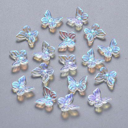 Transparent Spray Painted Glass Charms, AB Color Plated, Butterfly